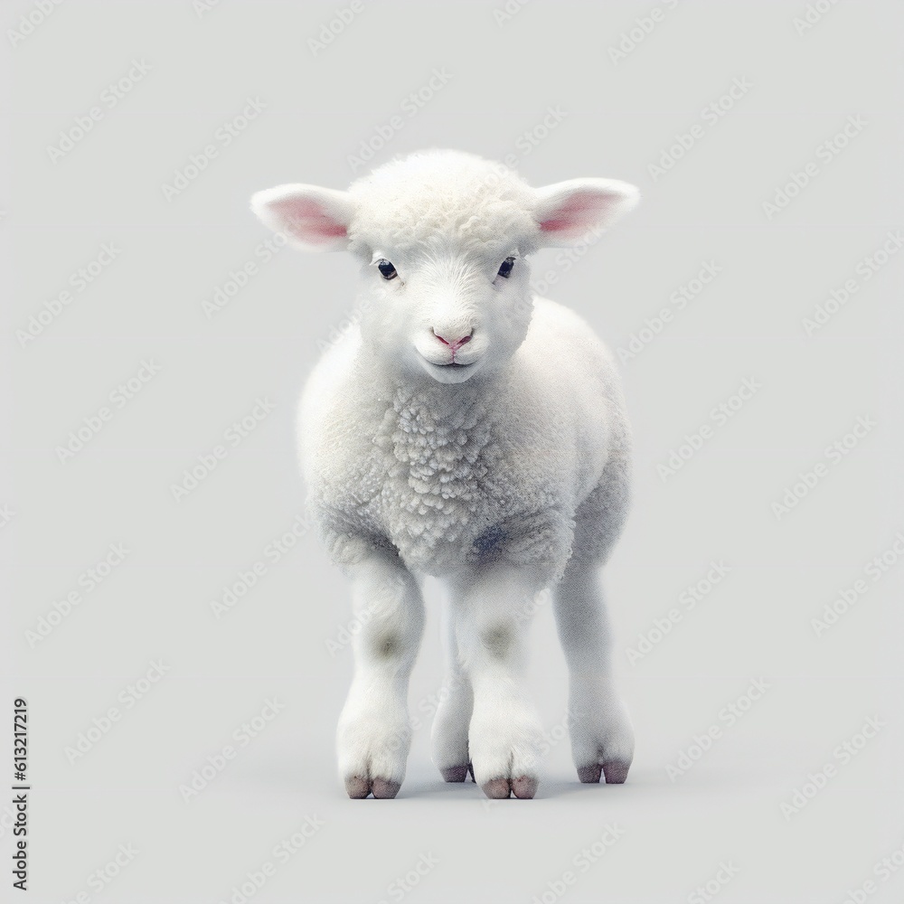 Cute small white sheep on white background Generative AI Cute small white sheep on white background Generative AI