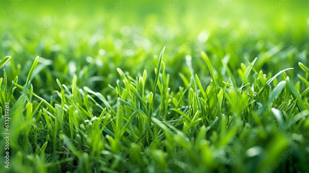 Close-up of a lush, macro view of a field with vibrant green grass. Generative AI Close-up of a lush, macro view of a field with vibrant green grass. Generative AI