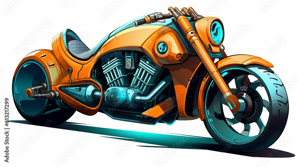 Illustration of a customized futuristic motorcycle. Generative AI Illustration of a customized futuristic motorcycle. Generative AI