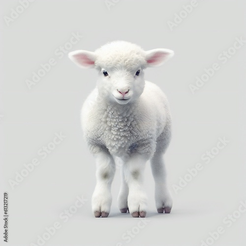 Cute small white sheep on white background Generative AI