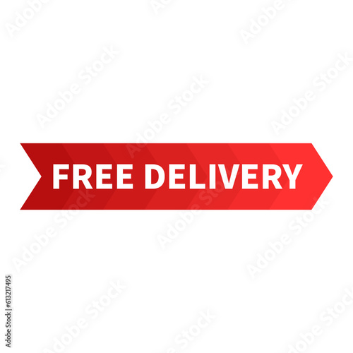 Free Delivery In Red Color And Right Rectangle Arrow Shape For Advertisement
