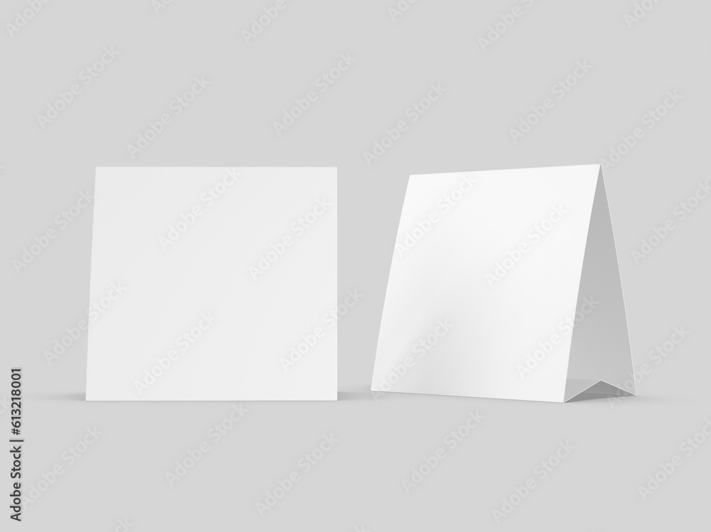Blank table tent card. Blank white 3d render  illustration.