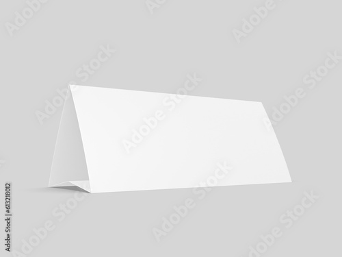 Blank table tent card. Blank white 3d render illustration.