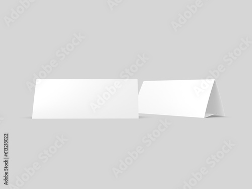 Blank table tent card. Blank white 3d render illustration.