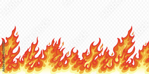 Flame pattern. Fire isolated on transparent background. Vector template.
