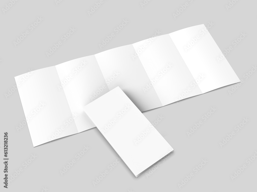 Accordion fold brochure, ten page leaflet, concertina fold. blank white