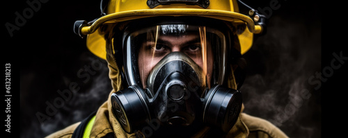 Fearless Protector: Portrait of a Firefighter in Protective Gear. Generative AI.