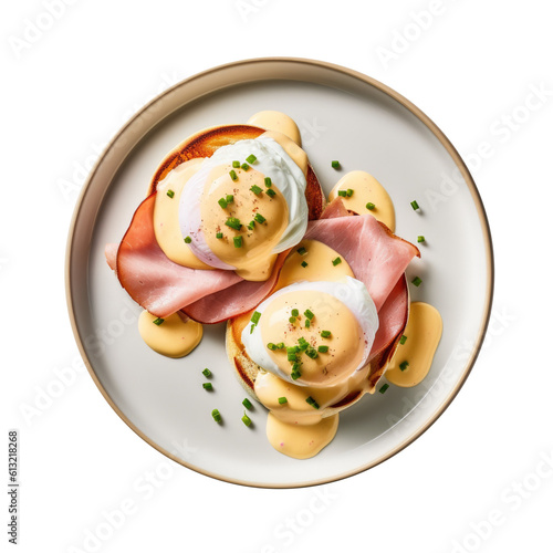 Delicious Plate of Eggs Benedict Isolated on a Transparent Background. Generative AI