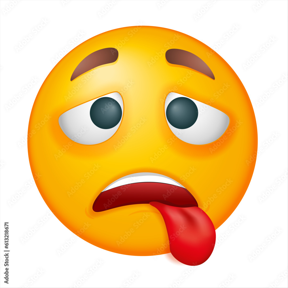 Fototapeta premium Tired emoji, overworked on white background. Vector exhausted emoji. Yellow face. Cute emoticon.