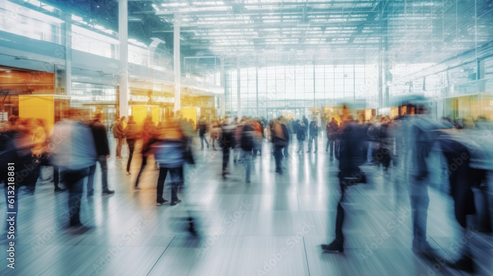 Commuter Rush: People in Motion at Busy Train Station Depot. Generative AI