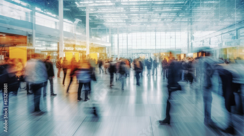 Commuter Rush: People in Motion at Busy Train Station Depot. Generative AI