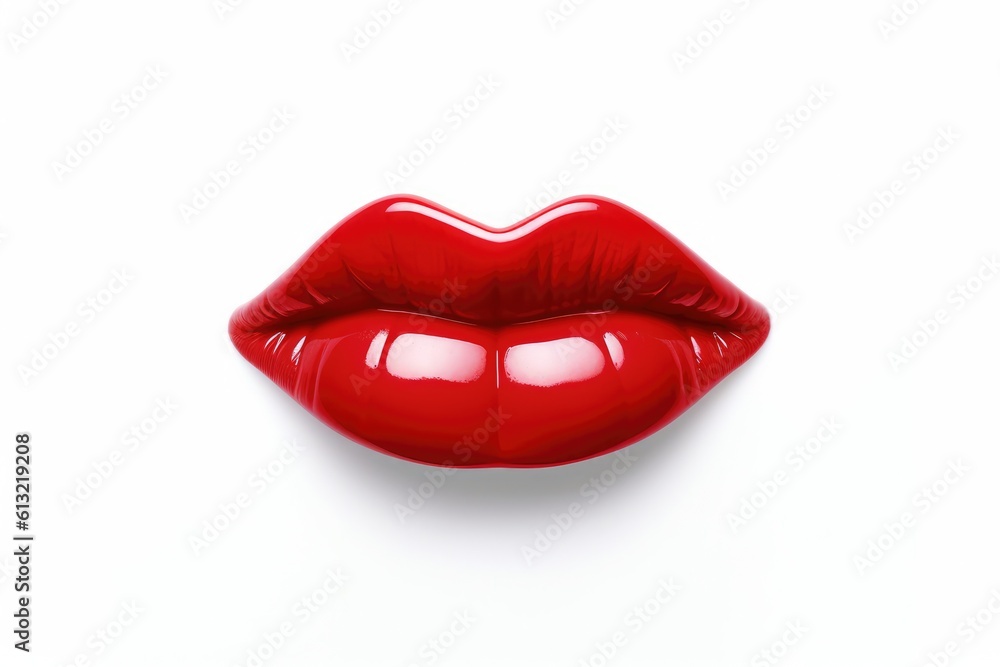 Red glossy lips isolated on white background. Beautiful red lips isolated on white background. Closeup sexy of female lips. ruby smile, red glossy lips. generative AI Red glossy lips isolated on white background. Beautiful red lips isolated on white background. Closeup sexy of female lips. ruby smile, red glossy lips. generative AI
