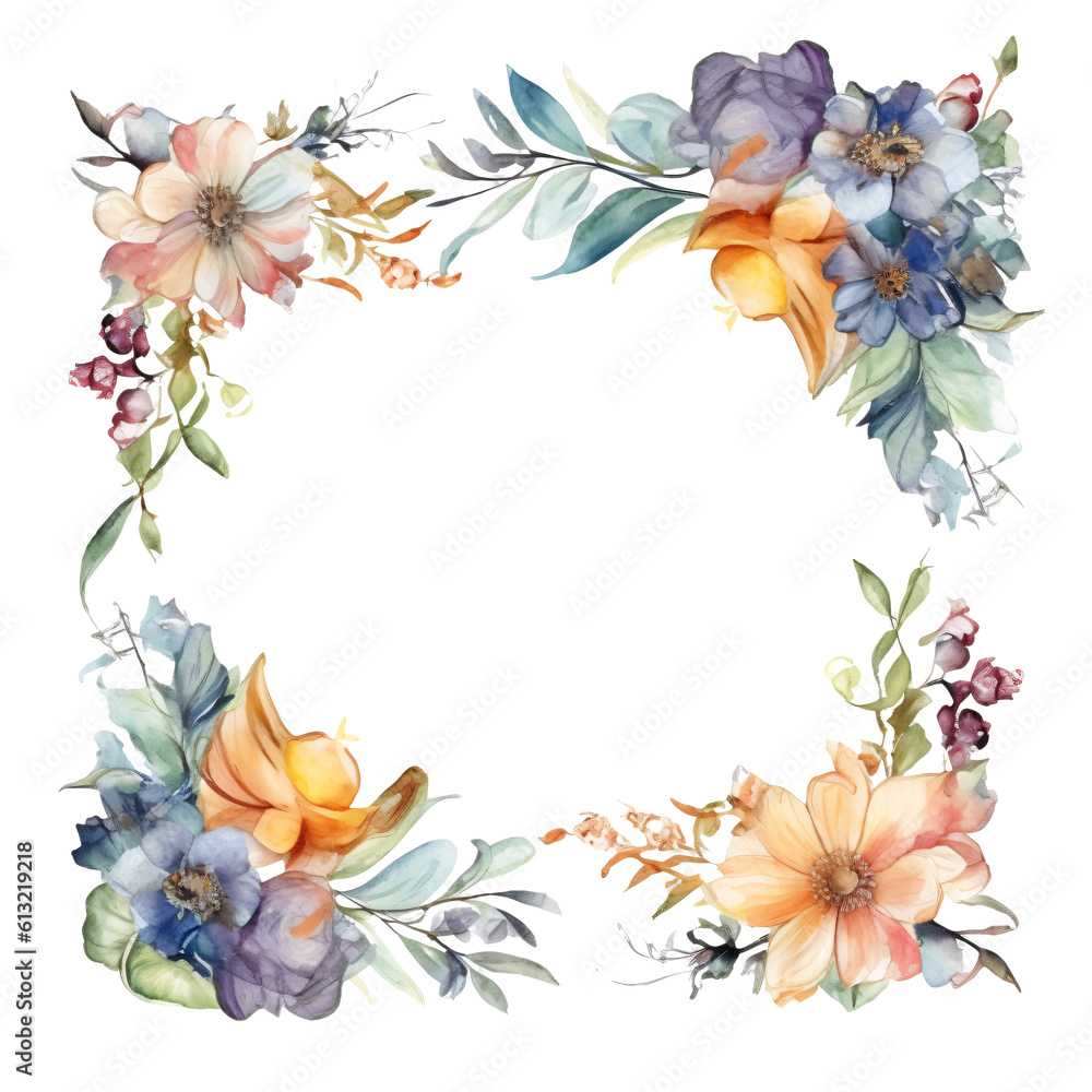 compose of a captivating border fram in watercolor desing isolated against transparent background