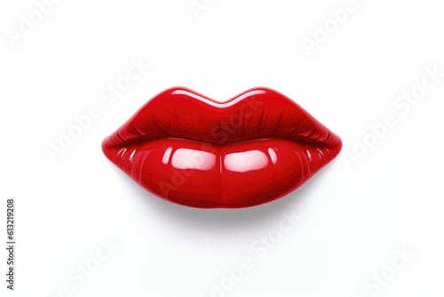 Red glossy lips isolated on white background. Beautiful red lips isolated on white background. Closeup sexy of female lips. ruby smile, red glossy lips. generative AI