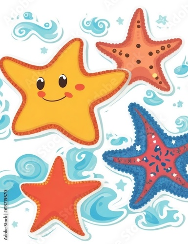 Collection starfish watercolor in the sea background, illustration, wallpaper, texture...