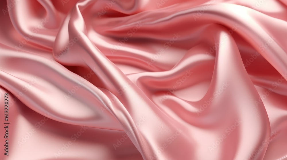 Obraz premium Pink satin background with smooth folds. Satin silk fabric background. Rippling scarf texture. Luxury shiny wallpaper in green