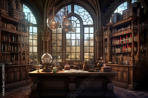 Murais de parede Mysterious Alchemy Office in an Ancient Palace: Ancient Mysteries and Digital Ar