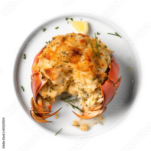 Baked Stuffed Shrimp with Crabmeat isolated on white background. Generative AI