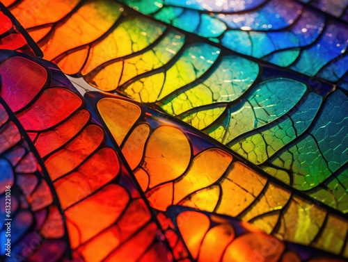 Macro shots, Beautiful nature scene. Butterfly Wing - closeup butterfly wing with rainbow colors. iridescent, background wallpaper texture. generative AI