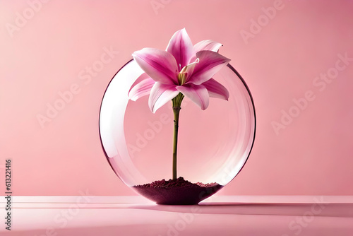 Lily vase arrangement on a light pink background