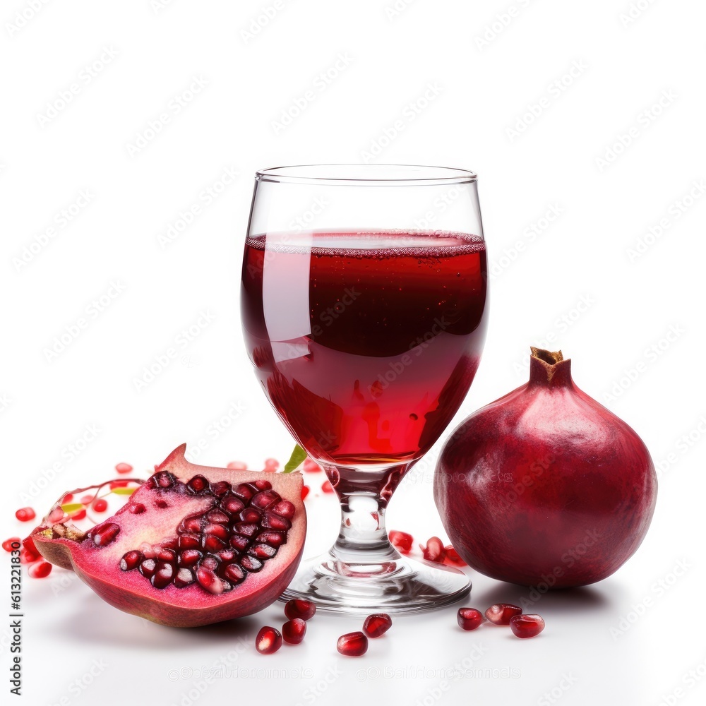 Pomegranate juice isolated on white background. Generative AI Pomegranate juice isolated on white background. Generative AI
