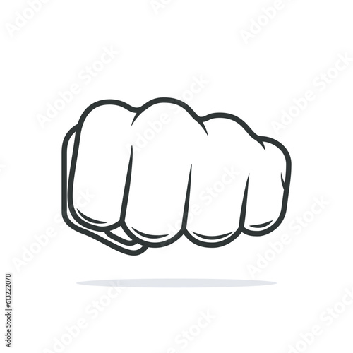 Silhouette of a fist close up. The hand clenched into a fist is depicted on a white background. Vector illustration