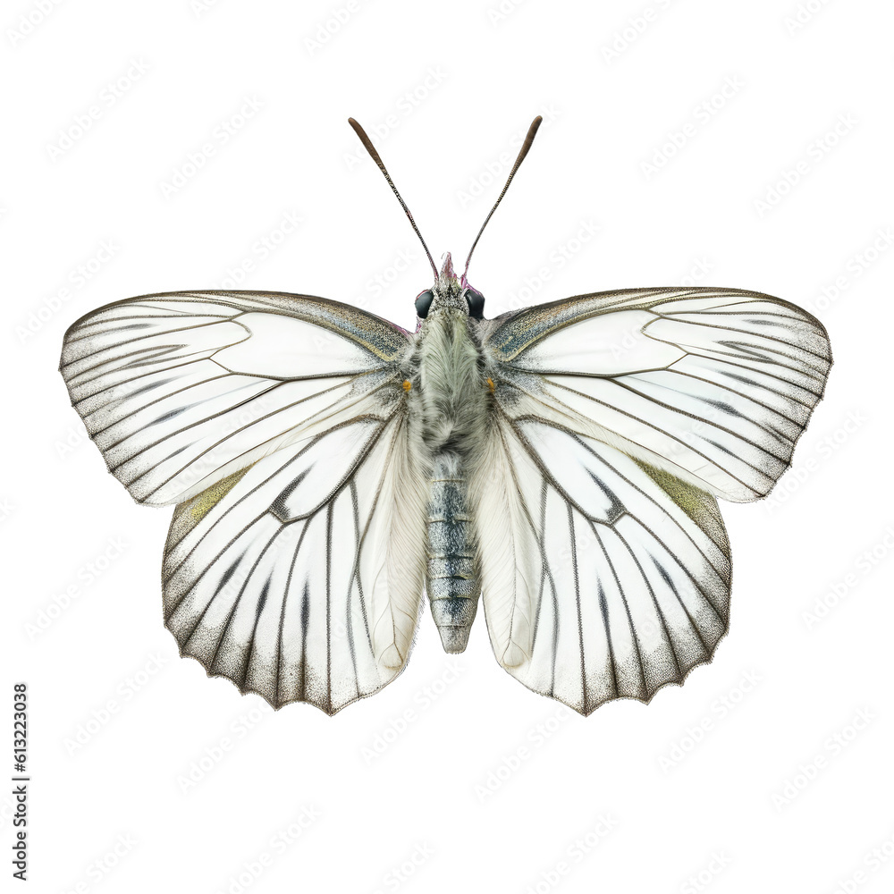 Naklejka premium Green-veined white butterfly - Pieris napi 3. Transparent PNG. Generative AI