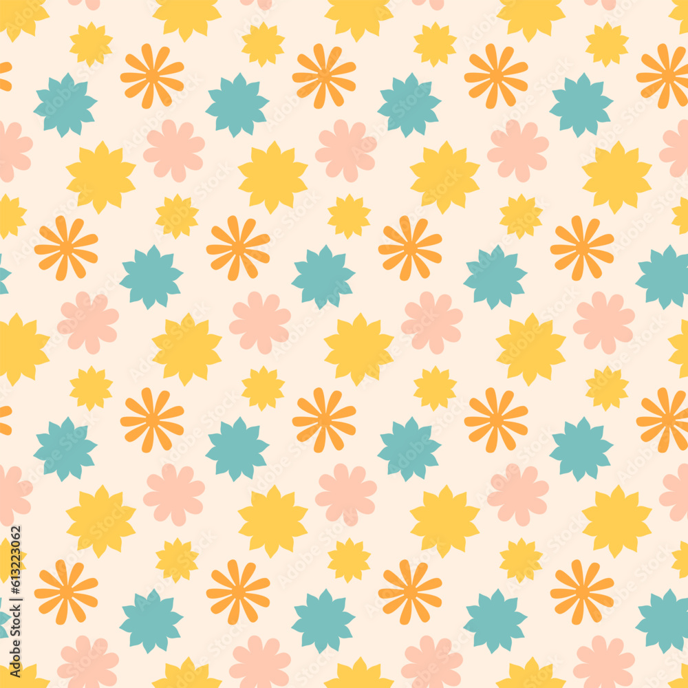 Summer Daisy Floral 70s Retro Seamless Pattern Summer Daisy Floral 70s Retro Seamless Pattern