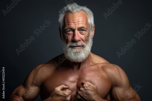 Mature man body builder studio shot portrait. Generative AI
