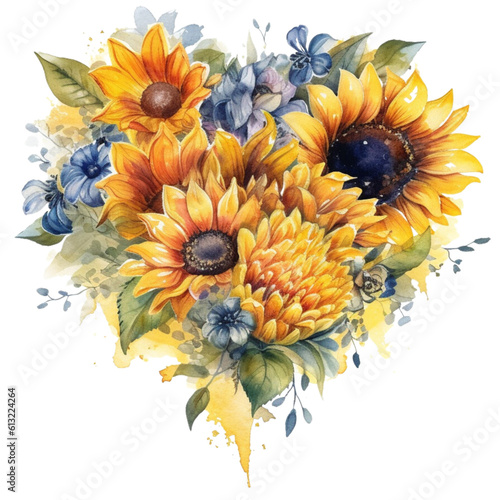 Sunflower Farmhouse Watercolor Ai Generative Clipart PNG