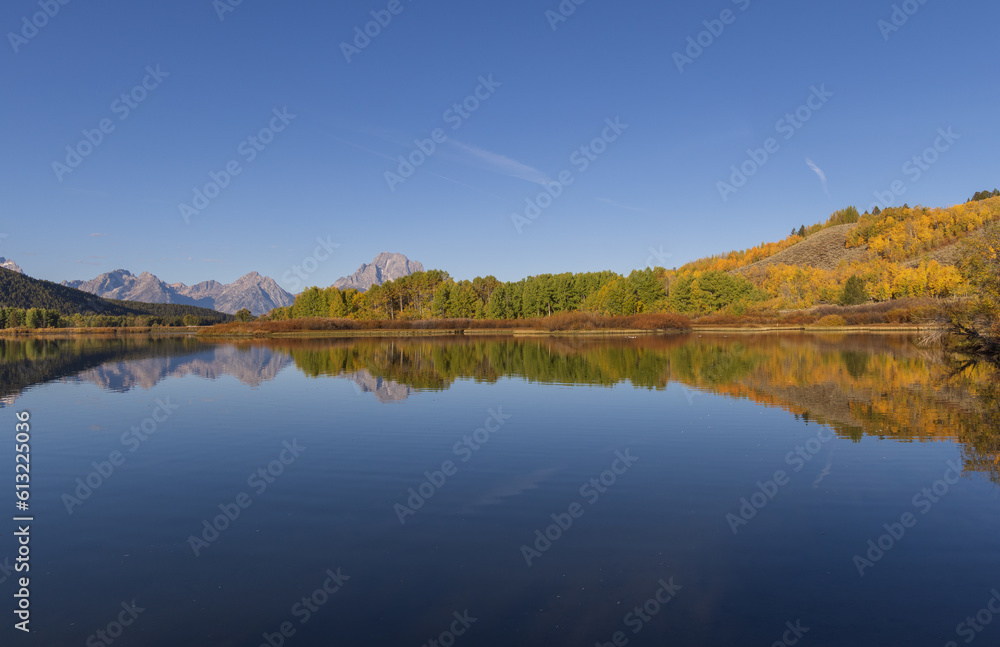 Beautiful Scenic Reflection Landscape in the Tetons in Autumn
