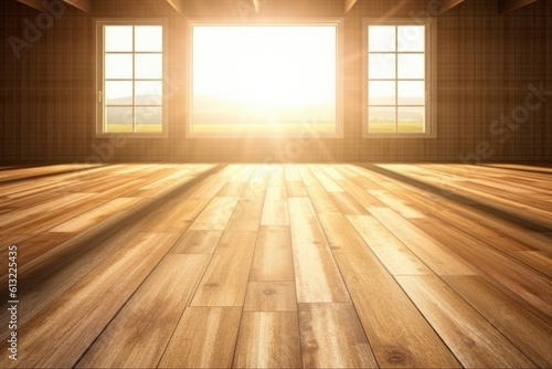 Empty room with natural lighting and wooden flooring. Generative AI