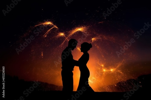 Couple enjoying a firework display together in the night sky. Generative AI