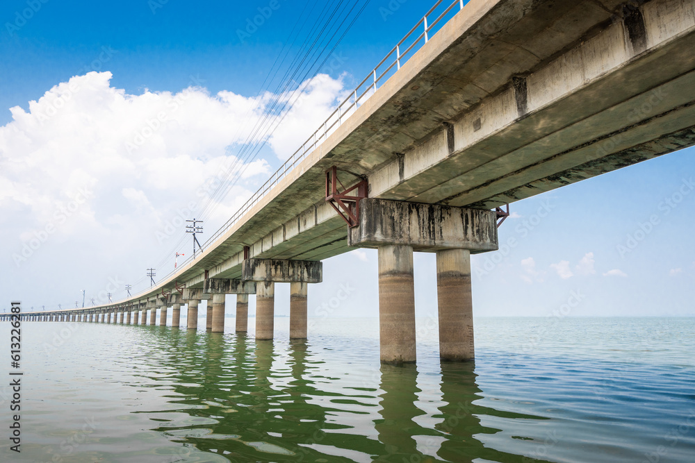 Railway tracks across a freshwater lake Railway tracks across a freshwater lake