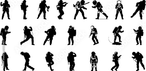 set of astronaut silhouettes in various poses
