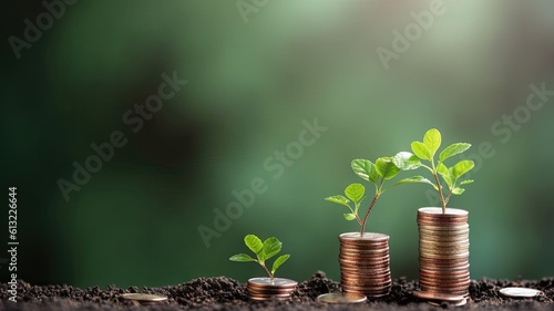 Seed on pile of coins, blurred background picture about investment The benefits grow. copy space