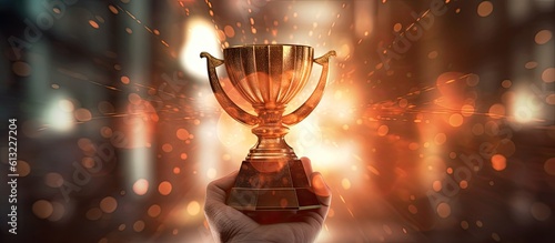 Champion golden trophy for winner background. Success and achievement concept. Sport and cup award theme. Created with Generative AI technology. © lililia