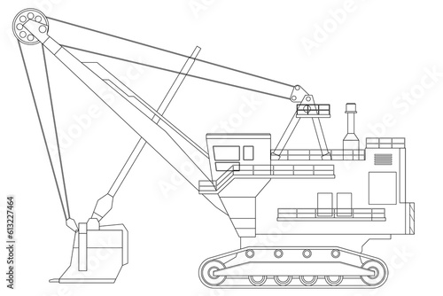 A dragline excavator, heavy equipment. Equipment for high-mining industry. Mining clay in quarry.