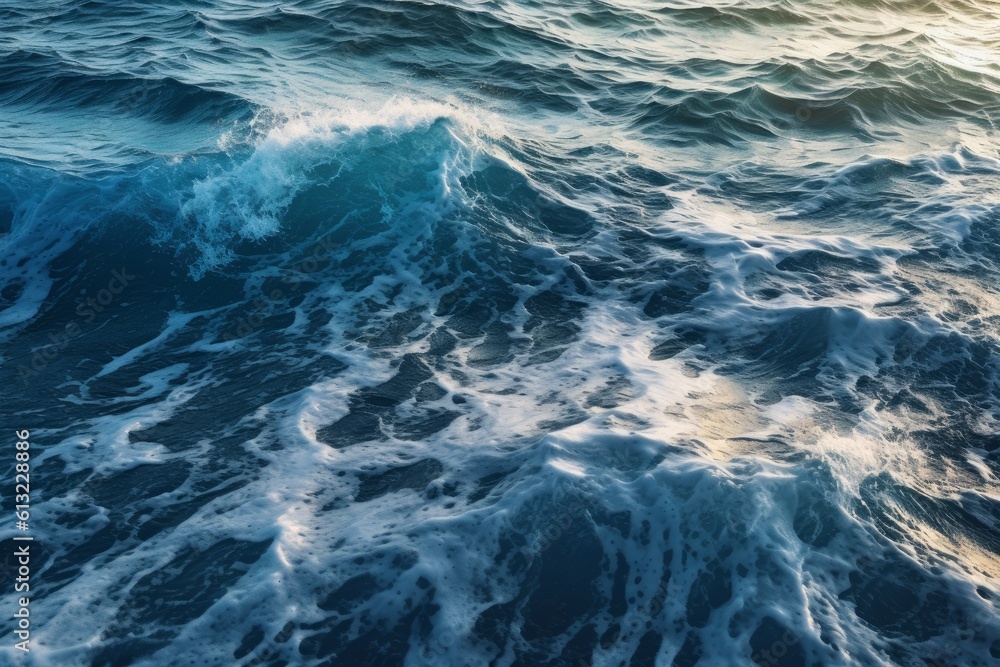 Ocean waves crashing onto a rocky shore. Generative AI