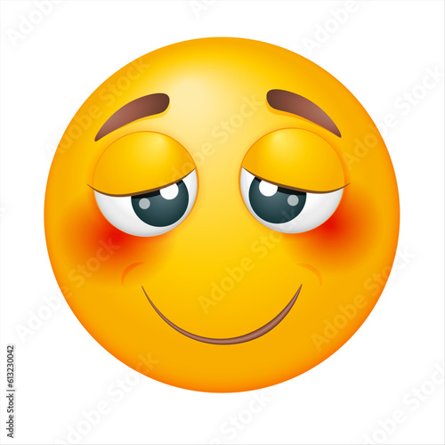 Shy vector emoji on white background. Vector blushful emoji. Smiling yellow blushed face . Happy. Cute emoticon.