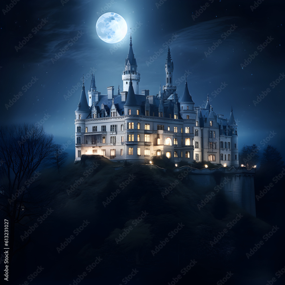 Dunrobin_Castle_on_moonlight