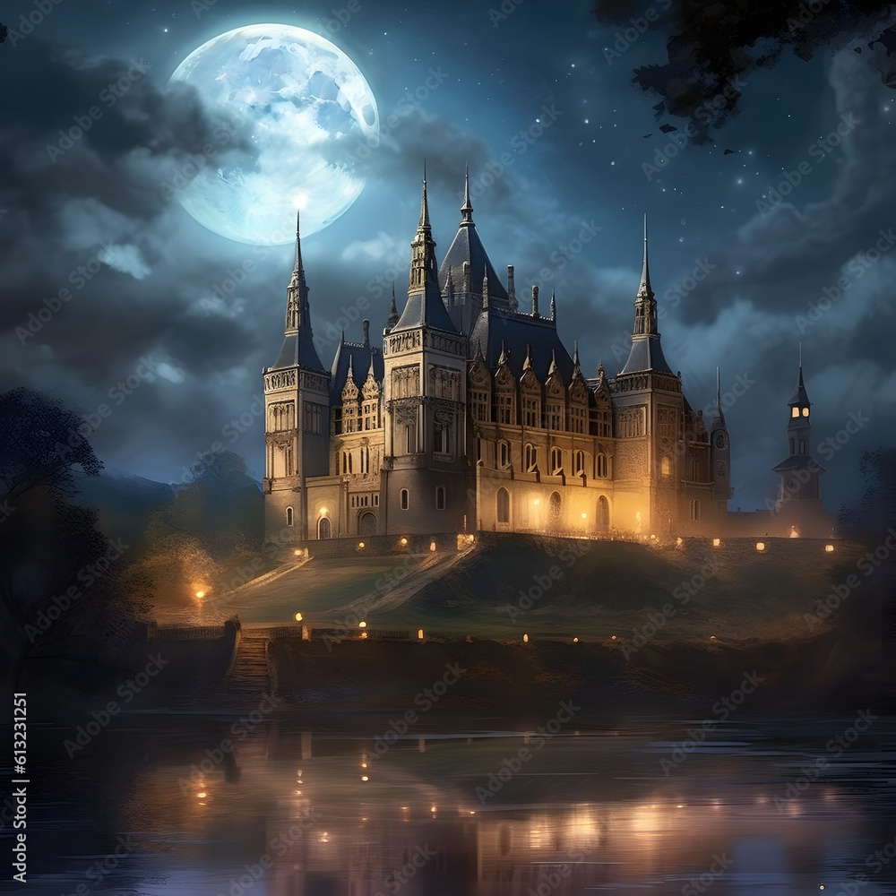 Hluboka_Castle_on_moonlight