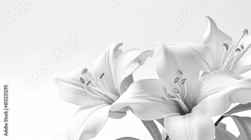 Sympathy card with lily flowers. Condolence card. Empty place for a text. Generative AI. Illustration for cover, card, postcard, brochure, advertising or presentation.
