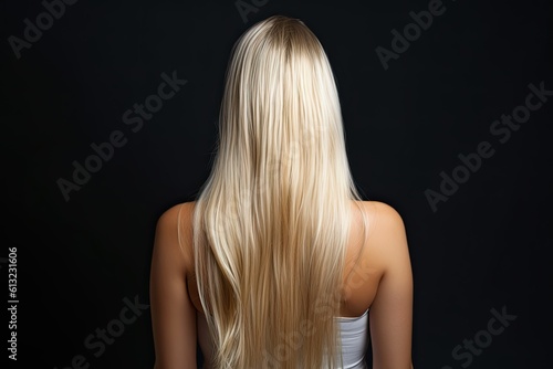Luxurious Long Shiny Blonde Hair: A Stunning Rear View of a Female Beauty, Generative AI