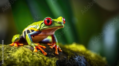 Red-Eyed Frog Nestled in Jungle Landscape  Nature s Best Kept Secret. Generative AI