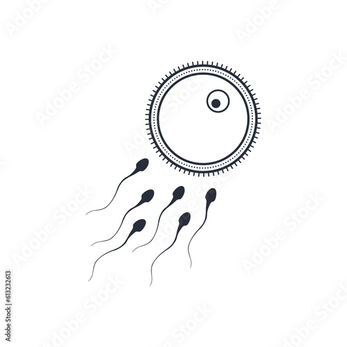  Fertilization process. Human sperm cell icon. Abstract icon goal, sperm vector , sperm that runs towards the egg. Human fertilization