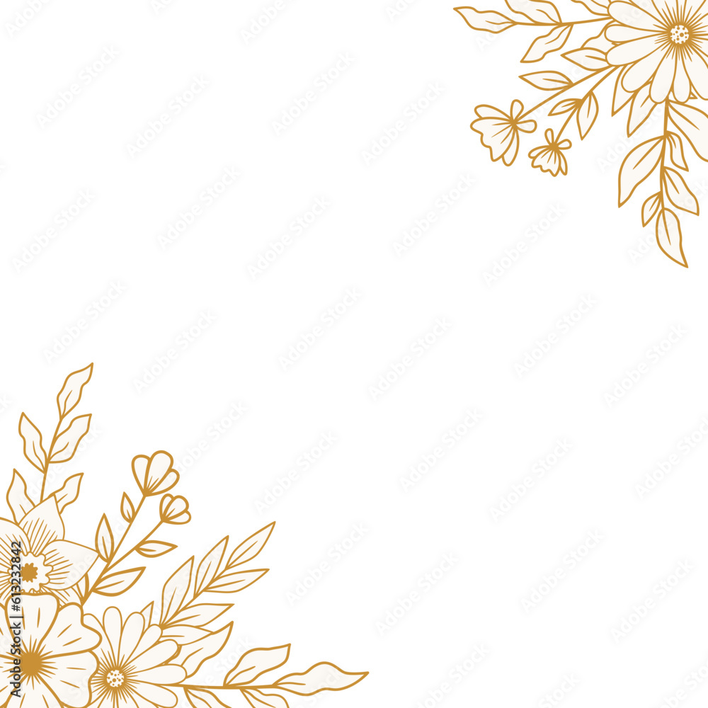 Elegant Gold floral border with hand drawn leaves and flowers for ...