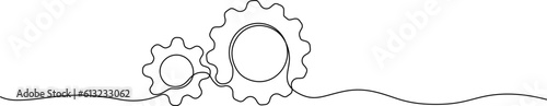 continuous single line drawing of gear wheels, gear line art vector illustration