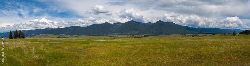 Panorama landscape view of Eureka Montana on a pretty summer day