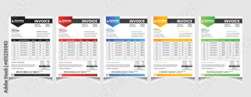 Corporate business colourful invoice template design with a4 size company invoice layout.